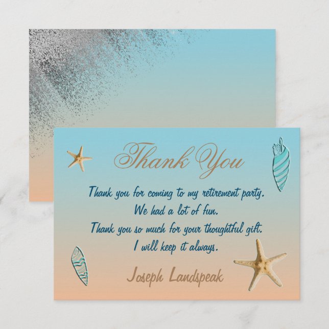 Tarjeta Pequeña Gracias por la jubilación de Starfish Seashell Pur (Anverso / Reverso)