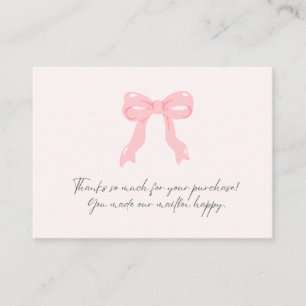 Tarjeta Pequeña Gracias Por Su Compra. Lazo Rosa Suave