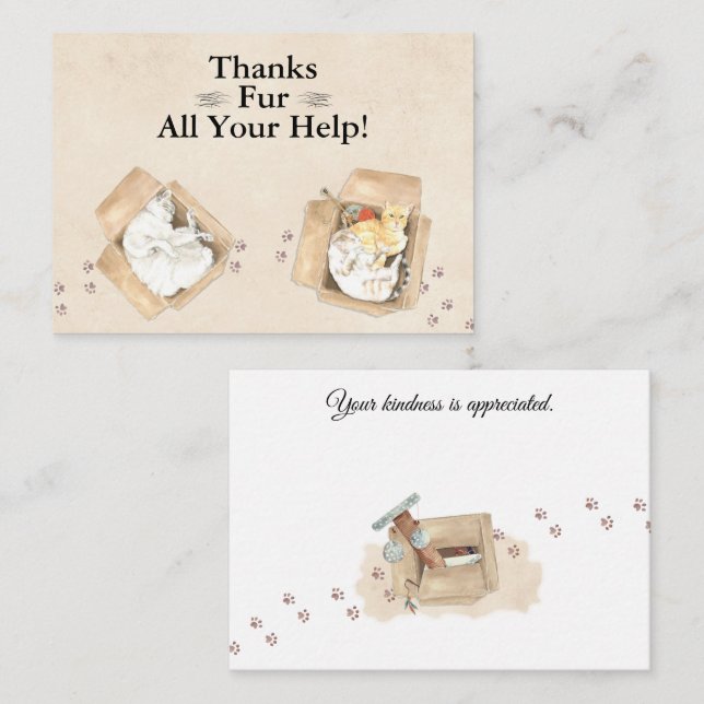 Tarjeta Pequeña ¡Gracias Por Toda Tu Ayuda! Gatos en cajas, gracia (Anverso / Reverso)