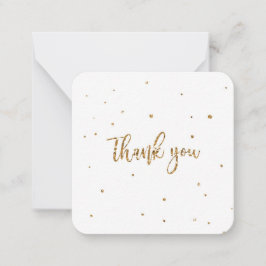 Tarjeta Pequeña Gracias purpurina de oro en blanco