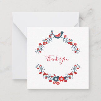 Tarjeta Pequeña Gracias Red Floral Bird Modern