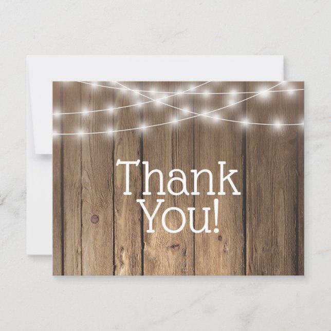 Tarjeta Pequeña Gracias Rustic Wood String Lights Baby Note Card (Anverso)