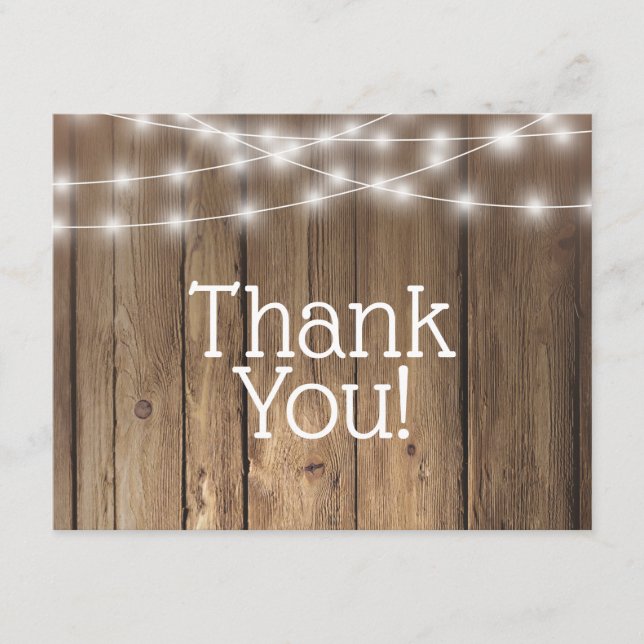 Tarjeta Pequeña Gracias Rustic Wood String Lights Baby Note Card (Anverso)
