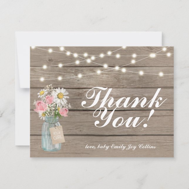 Tarjeta Pequeña Gracias Rustic Wood String Lights Note Card (Anverso)