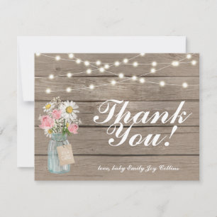 Tarjeta Pequeña Gracias Rustic Wood String Lights Note Card