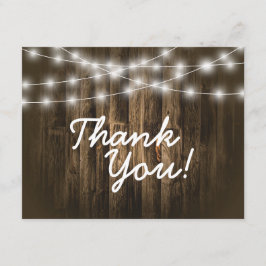 Tarjeta Pequeña Gracias Rustic Wood String Lights Note Card