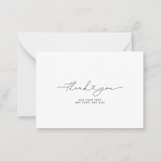 Tarjeta Pequeña Gracias Script Heart Elegant 3,5"X2.5" (Anverso)