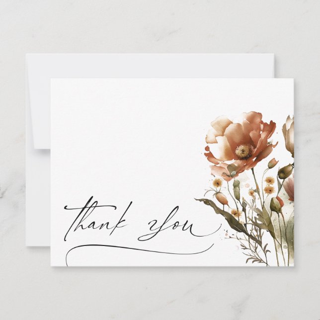 Tarjeta Pequeña Gracias Script Watercolor Wildflowers (Anverso)