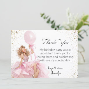 Tarjeta Pequeña gracias vestido rosa sweet 16 cumpleaños presupues