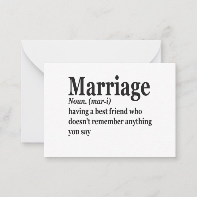 Tarjeta Pequeña Graciosa definición de matrimonio regalo de esposa (Anverso)