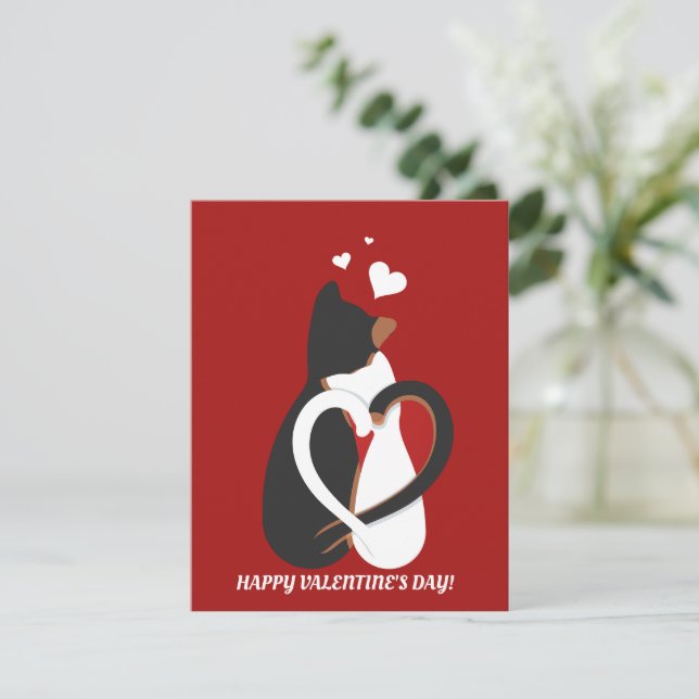 Tarjeta Pequeña Graciosos gatos de San Valentín enamorados (Anverso de pie)
