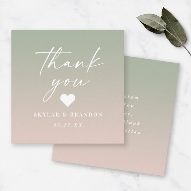 Tarjeta Pequeña Gradiente Ombre Verde y Boda Rosa Gracias (Subido por el creador)