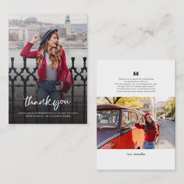 Tarjeta Pequeña Graduación 2025 Fotos Grad Gracias (Anverso / Reverso)