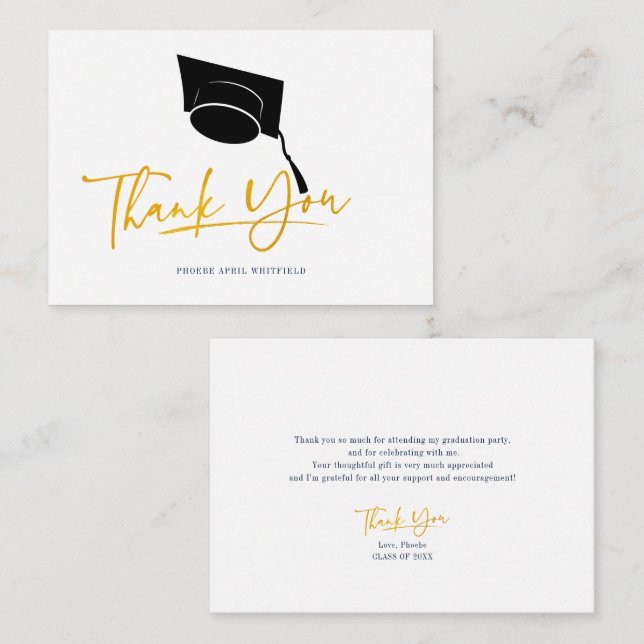 Tarjeta Pequeña Graduación 2025 Guión moderno Grad Gracias (Anverso / Reverso)