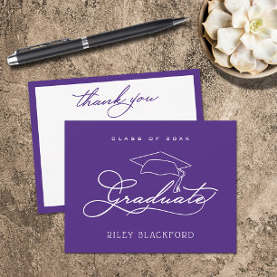 Tarjeta Pequeña Graduación Cap Purple Gracias