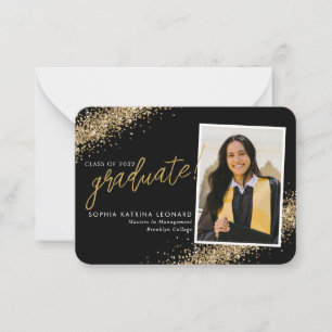 Tarjeta Pequeña Graduación de fotografía de Purpurina de oro negro