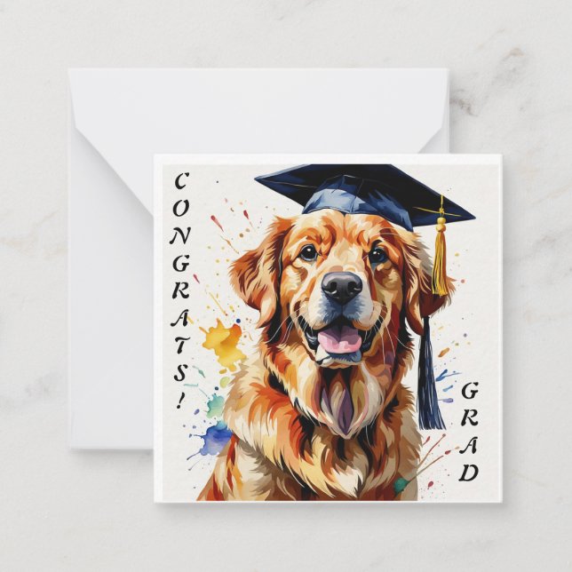 Tarjeta Pequeña Graduación de Golden Retriever Notecard (Anverso)