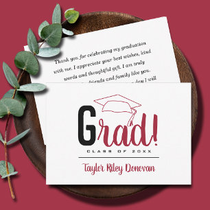 Tarjeta Pequeña Graduación de Grado de Grado de Color Negro y Rojo