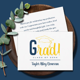 Tarjeta Pequeña Graduación de la capa superior azul y amarillo de