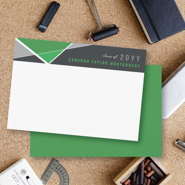 Tarjeta Pequeña Graduación de la cruz de la crisis geométrica verd (Modern Green Geometric Color Blocks Criss Cross Graduation Thank You Card @ zazzle.com/color_therapy)