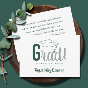 Tarjeta Pequeña Graduación del tapón de gradiente gris y verde osc