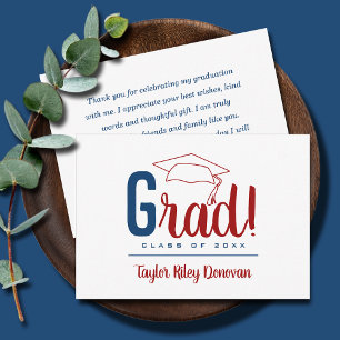 Tarjeta Pequeña Graduación del tapón de la moda azul y cardenal ro