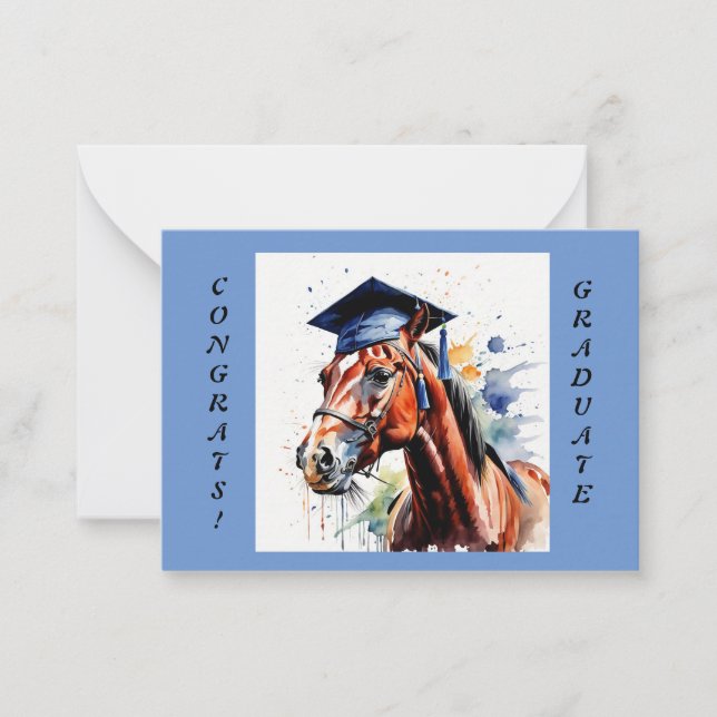 Tarjeta Pequeña Graduación Ilustracion de caballos Notecard (Anverso)