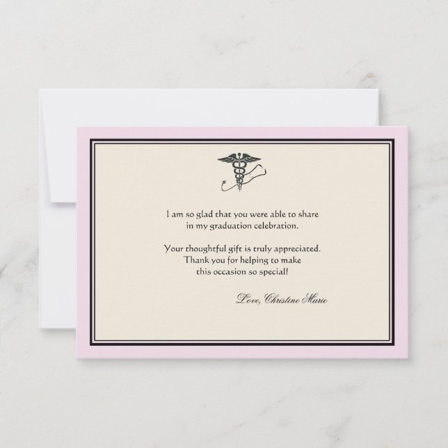 Tarjeta Pequeña Graduación MD Rosa Gracias Notecard (Anverso)
