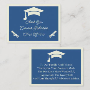 Tarjeta Pequeña Graduación Personalizada Beige Y Azul Gracias