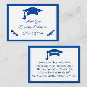Tarjeta Pequeña Graduación Personalizada En Azul Y Blanco Gracias