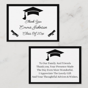 Tarjeta Pequeña Graduación Personalizada En Blanco Y Negro Gracias