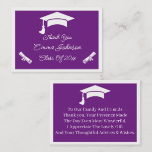 Tarjeta Pequeña Graduación Personalizada Púrpura Y Blanca Gracias