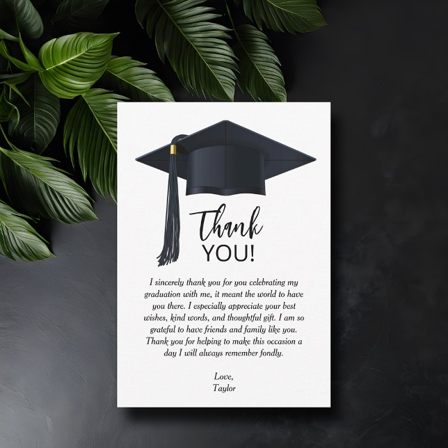 Tarjeta Pequeña Graduación simple gracias (Simple graduation flat thank you note cards with your personalized message.)