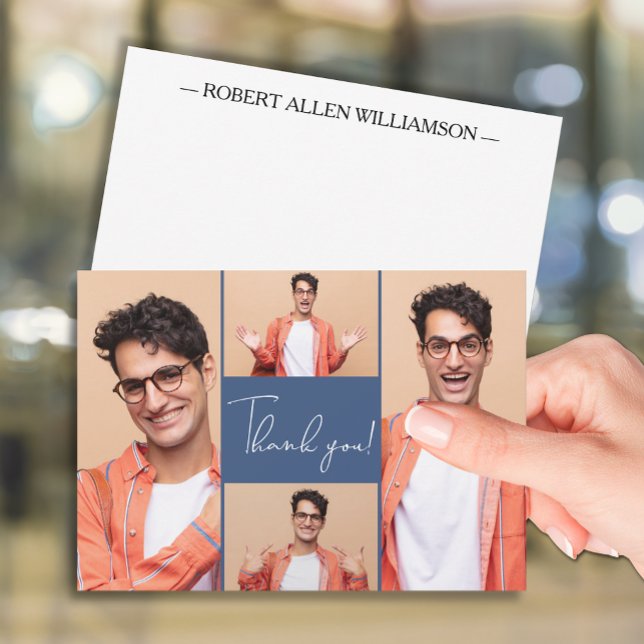 Tarjeta Pequeña Graduado moderno de fotografía Gracias (Modern 4 photo graduation flat thank you note cards)