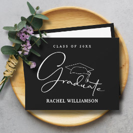 Tarjeta Pequeña Graduado Script Black Gracias