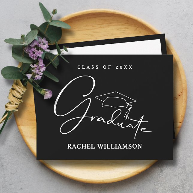 Tarjeta Pequeña Graduado Script Black Gracias (Graduate script black flat thank you notes have room for your message on the back)