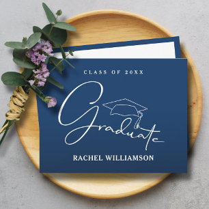 Tarjeta Pequeña Graduado Script Blue Gracias