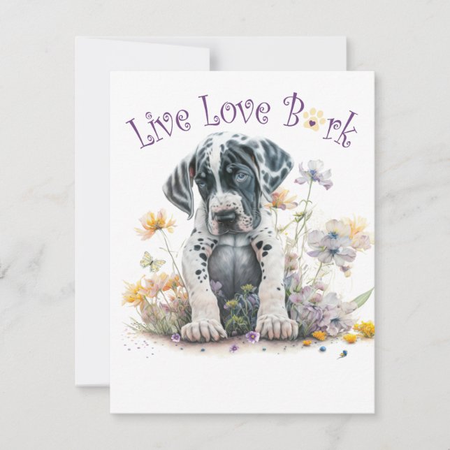 Tarjeta Pequeña Gran Danés Floral de Mamá Perro (Anverso)