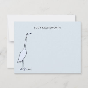 Tarjeta Pequeña Gran Garza Azul Monograma Arte de Aves de Pantano 