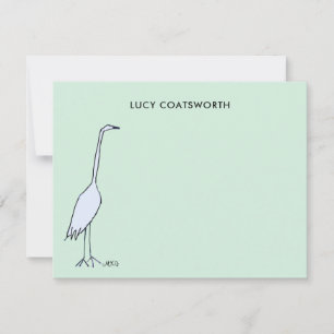 Tarjeta Pequeña Gran Garza Azul Monograma Boho Pájaro Verde