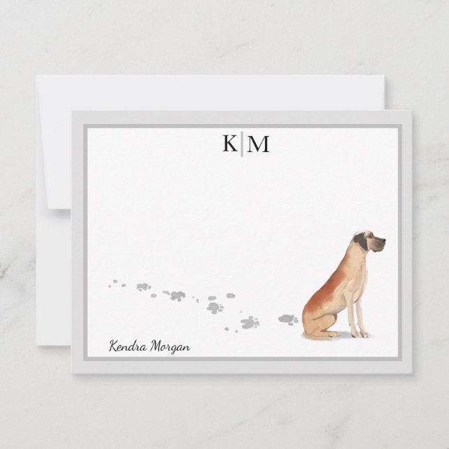 Tarjeta Pequeña Gran Monograma de borde gris danés (Anverso)