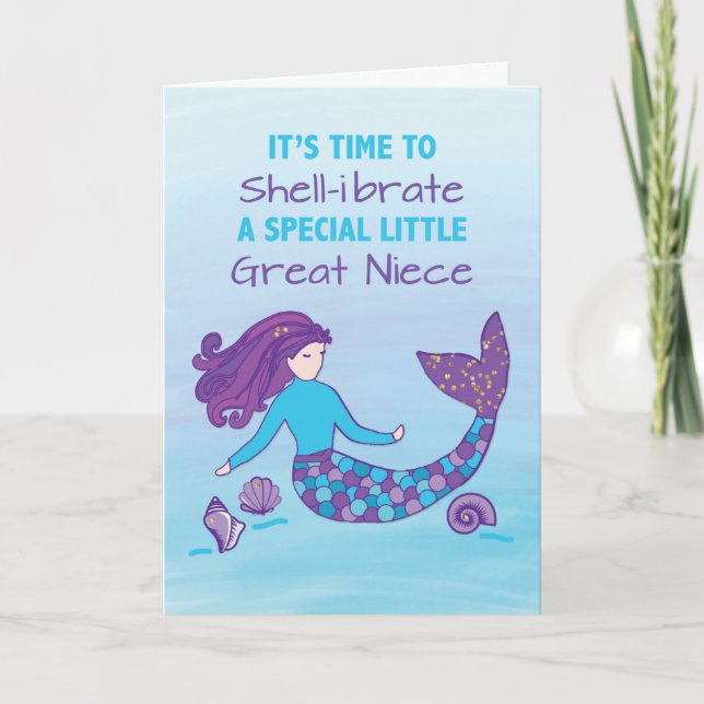 Tarjeta Pequeña Gran Niña Cumpleaños Sparkly Look Mermaid (Anverso)