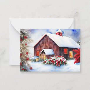 Tarjeta Pequeña Granero y nieve presupuesto mini Navidad