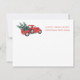 Tarjeta Pequeña Granja de árboles de Navidad con camión rojo vinta