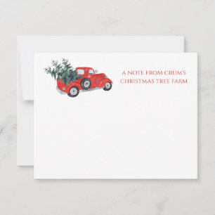 Tarjeta Pequeña Granja de árboles de Navidad con camión rojo vinta