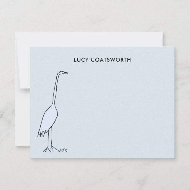 Tarjeta Pequeña Great Blue Heron Monogram Marsh Bird Art Sky Blue (Anverso)