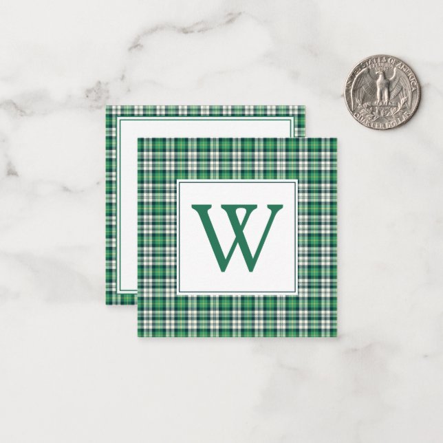 Tarjeta Pequeña Green and Black Tartan Plaid Monogram (Anverso/Reverso In Situ)