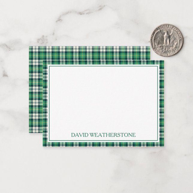 Tarjeta Pequeña Green and Black Tartan Plaid Personalized (Anverso/Reverso In Situ)