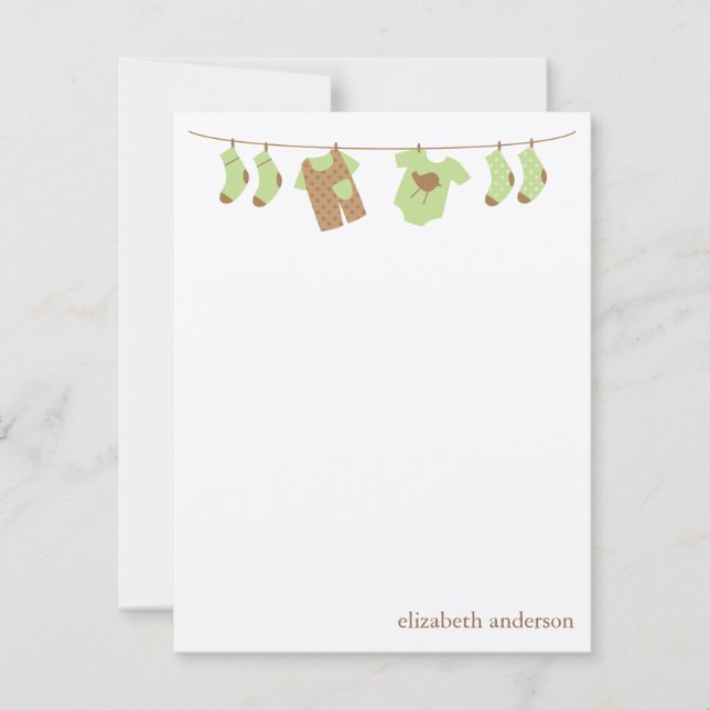 Tarjeta Pequeña Green Baby Clothesline Flat Gracias Notes (Anverso)