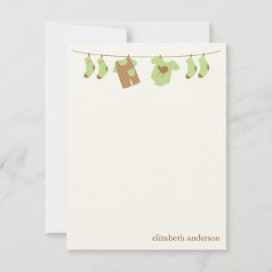 Tarjeta Pequeña Green Baby Clothesline Flat Gracias Notes